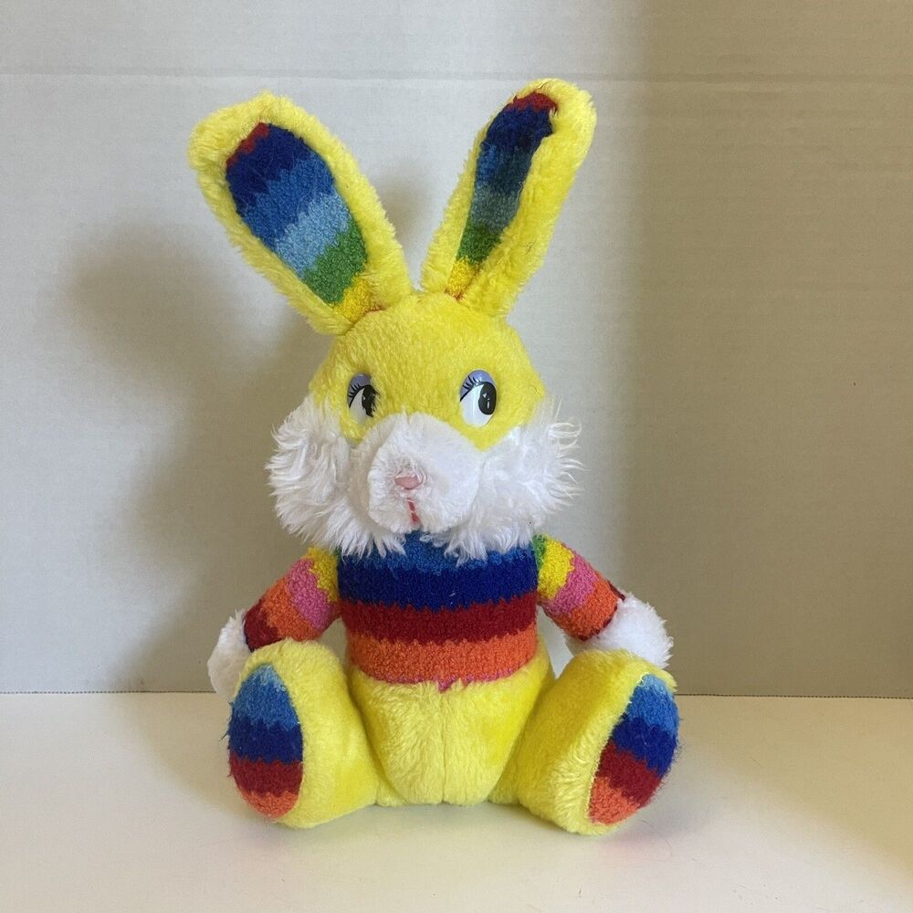 Vintage Easter Pets Unlimited Bunny Rabbit Plush 1980s 11” Stuffed Animal Yellow